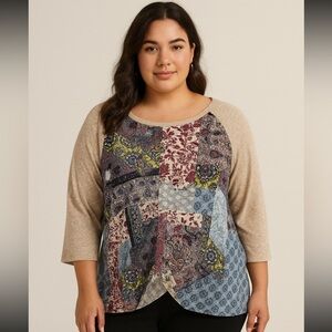 Cato Womens Patchwork 3/4 Sleeve Floral  Size 18/20W Tunic Top Casual Everyday